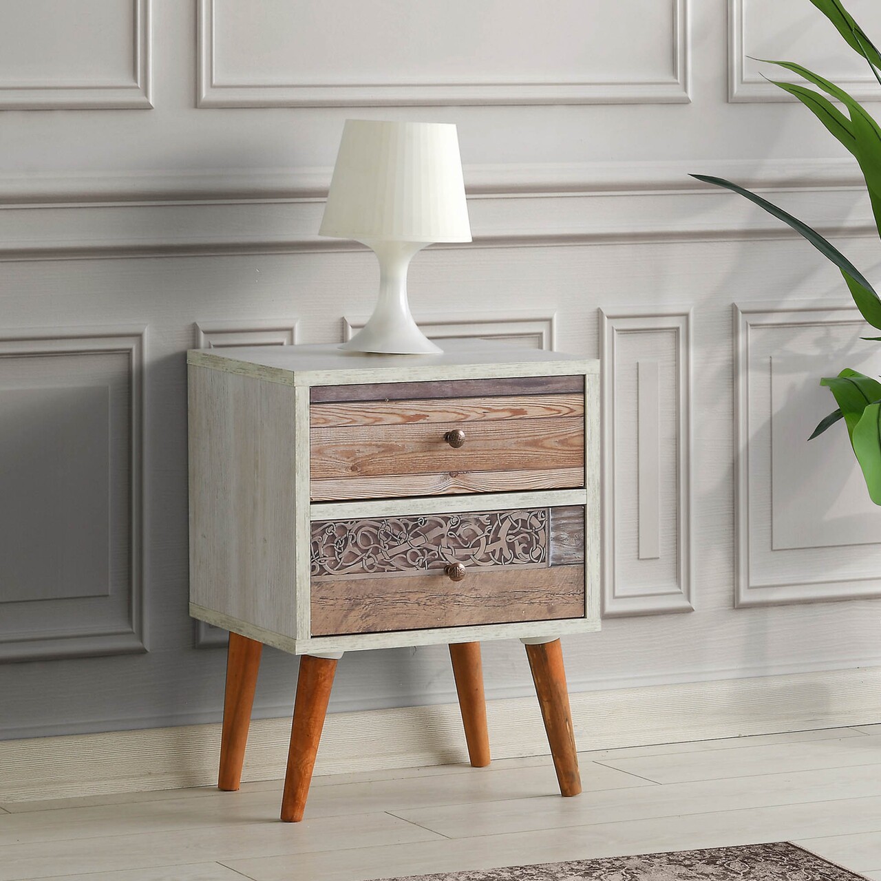 Noptiera Malmo, Kalune Design, 40x35x55 cm, alb/natural - imagine 6